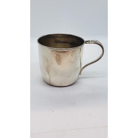 Vintage 1847 Rogers Bros Daffodil Silverplate Baby Cup Floral Handle USA 3" Tall - Picture 10 of 14